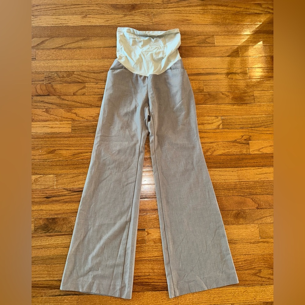 Motherhood Maternity Taupe Wide-Leg Pants with Cream Waist Panel